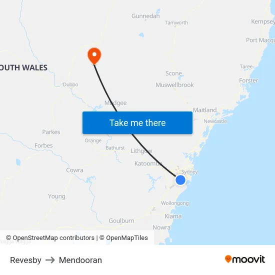 Revesby to Mendooran map