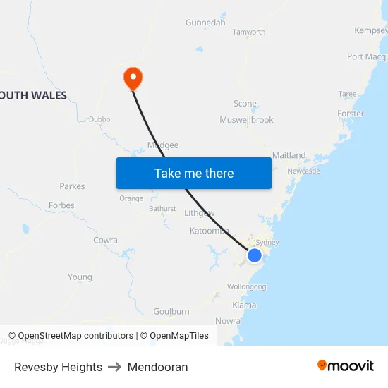 Revesby Heights to Mendooran map