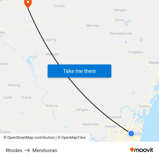 Rhodes to Mendooran map