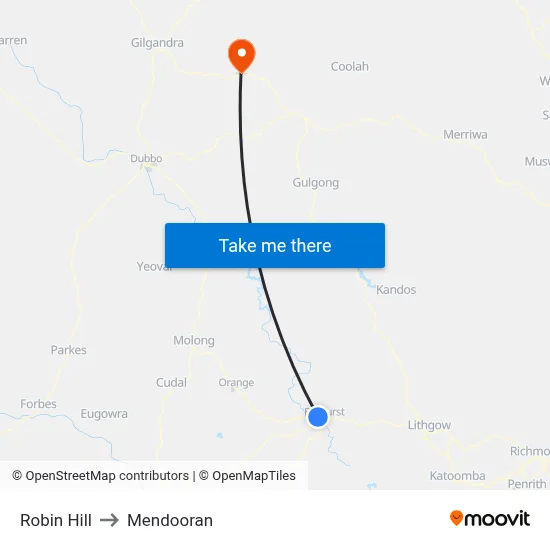 Robin Hill to Mendooran map