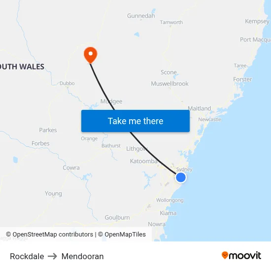 Rockdale to Mendooran map