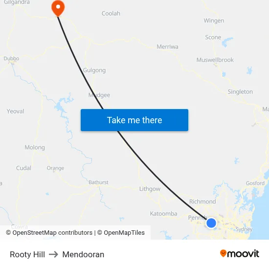 Rooty Hill to Mendooran map