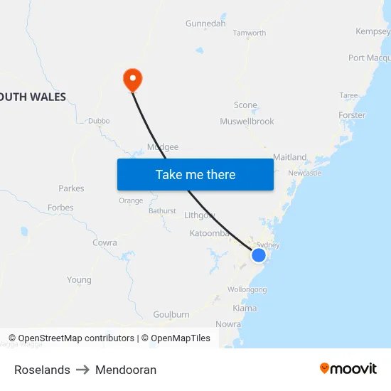 Roselands to Mendooran map