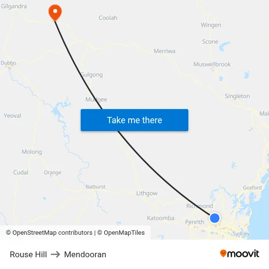 Rouse Hill to Mendooran map