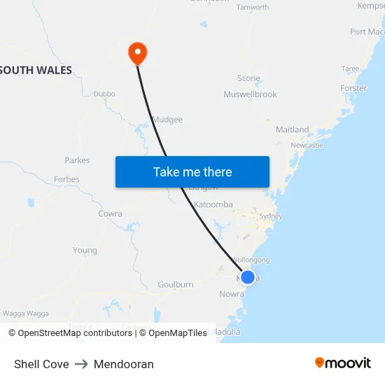 Shell Cove to Mendooran map