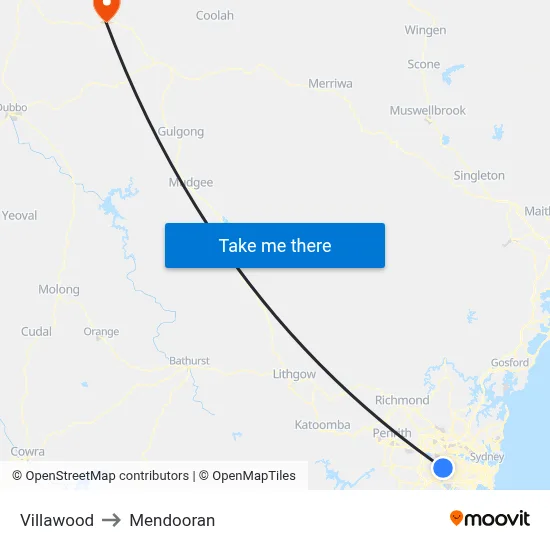 Villawood to Mendooran map