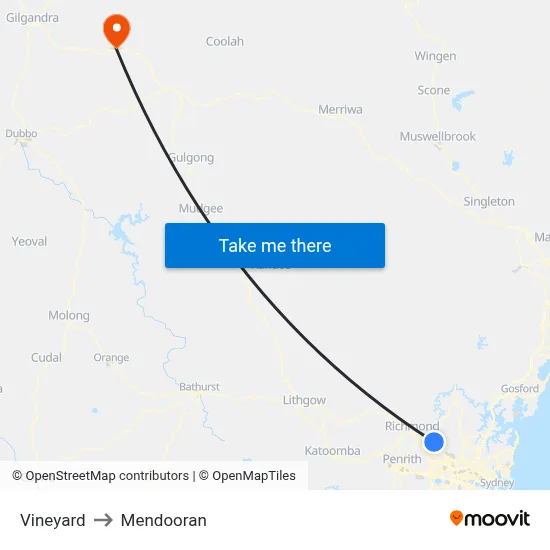 Vineyard to Mendooran map