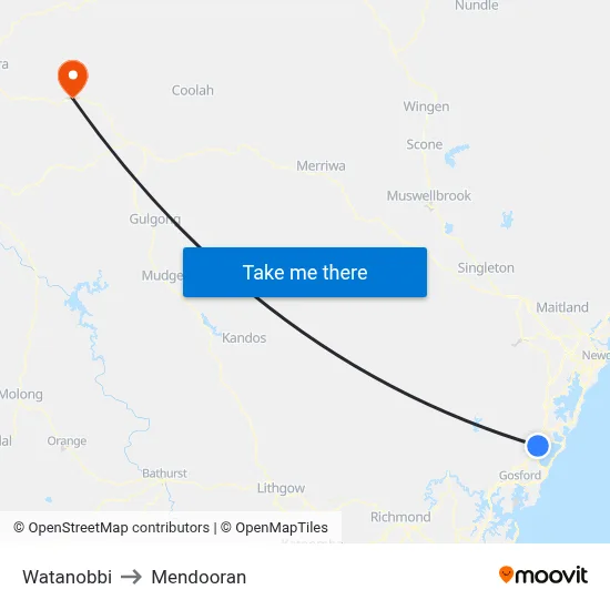Watanobbi to Mendooran map