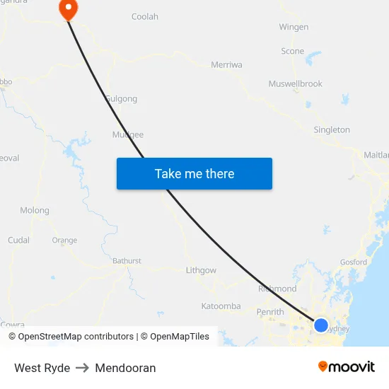 West Ryde to Mendooran map