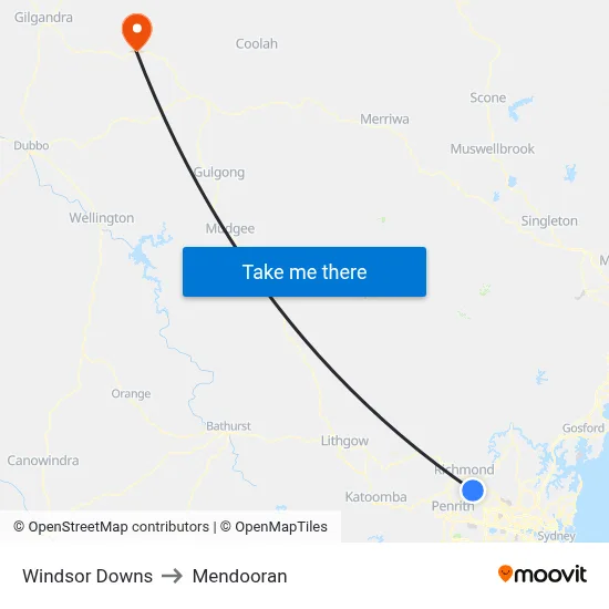 Windsor Downs to Mendooran map