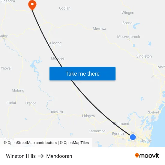 Winston Hills to Mendooran map