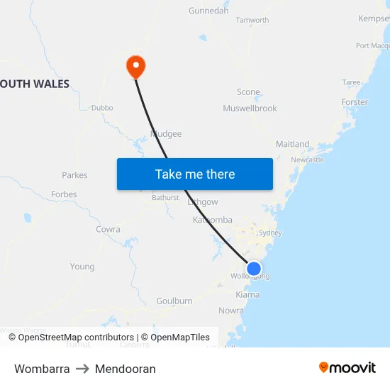 Wombarra to Mendooran map