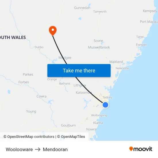 Woolooware to Mendooran map