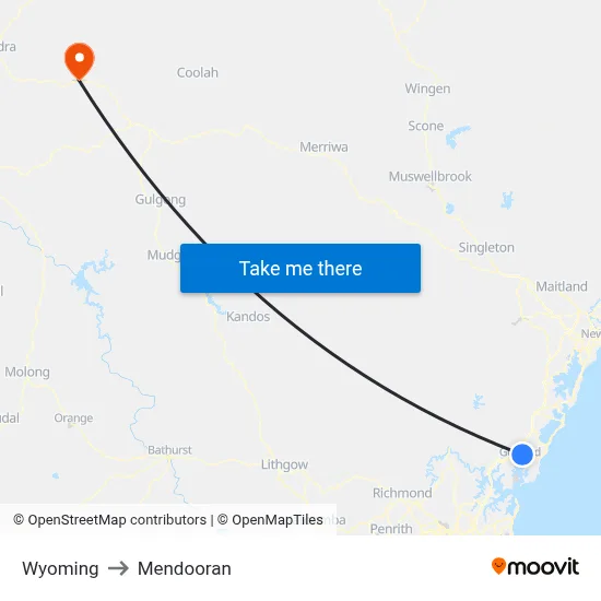 Wyoming to Mendooran map