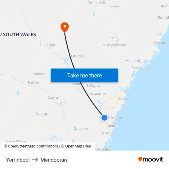 Yerrinbool to Mendooran map