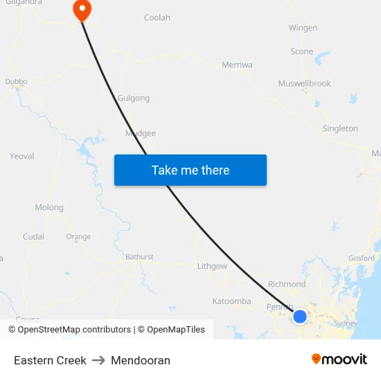 Eastern Creek to Mendooran map