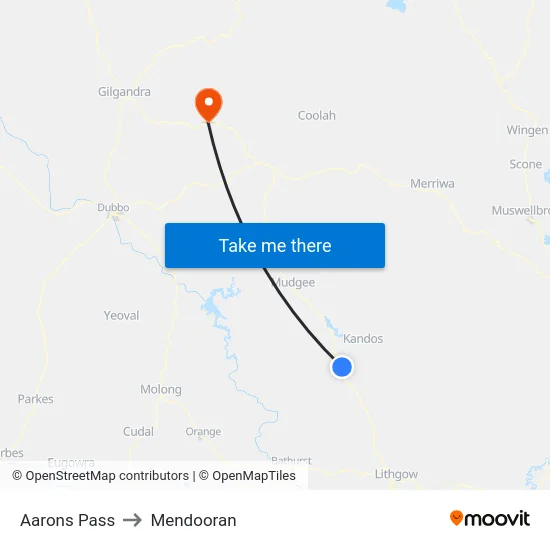Aarons Pass to Mendooran map