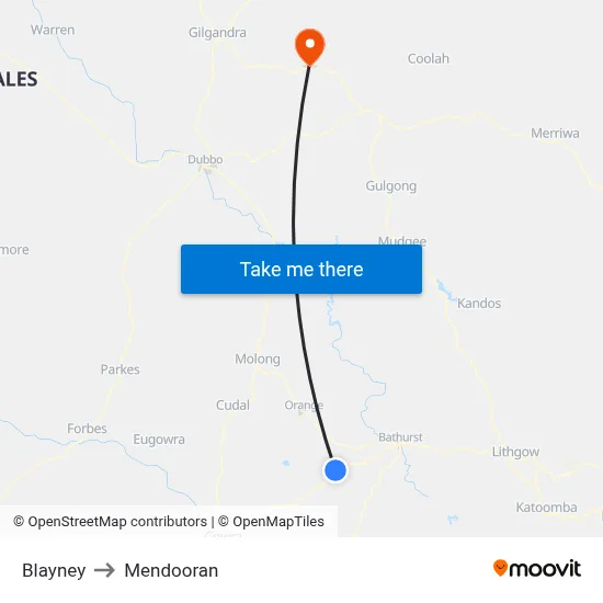 Blayney to Mendooran map