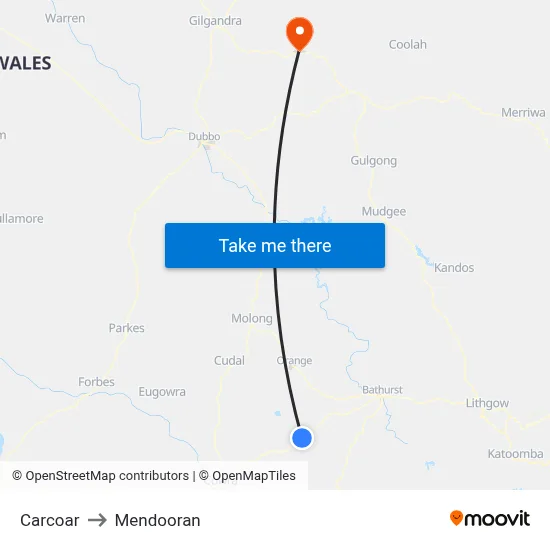 Carcoar to Mendooran map