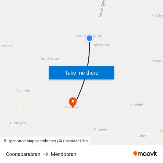 Coonabarabran to Mendooran map