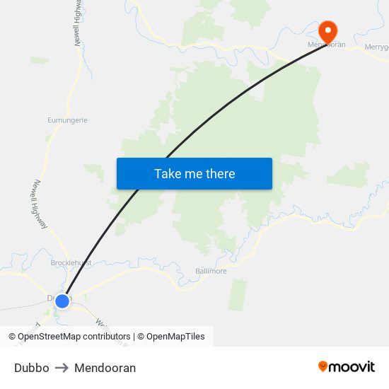 Dubbo to Mendooran map