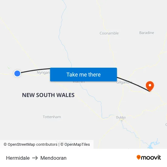 Hermidale to Mendooran map