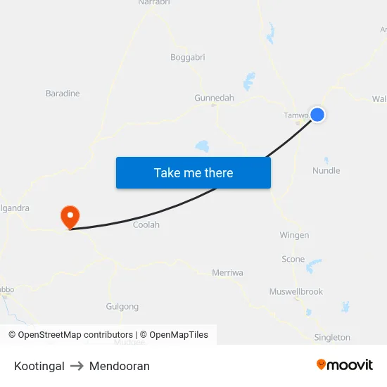 Kootingal to Mendooran map