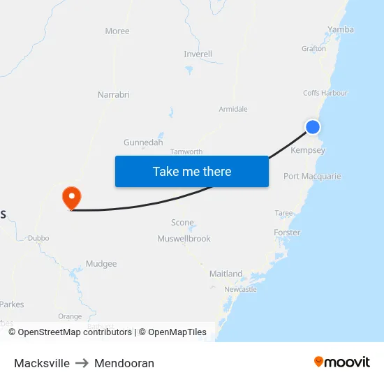 Macksville to Mendooran map