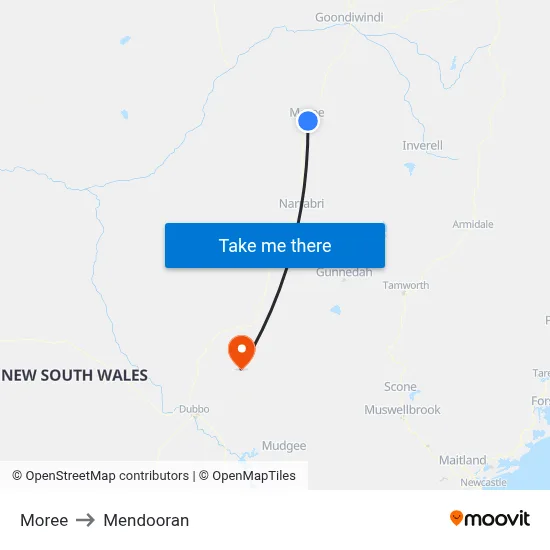Moree to Mendooran map