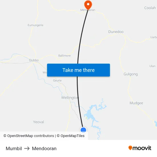Mumbil to Mendooran map