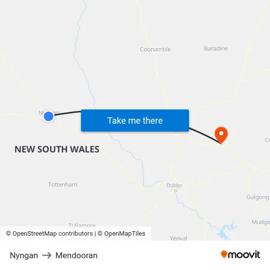 Nyngan to Mendooran map