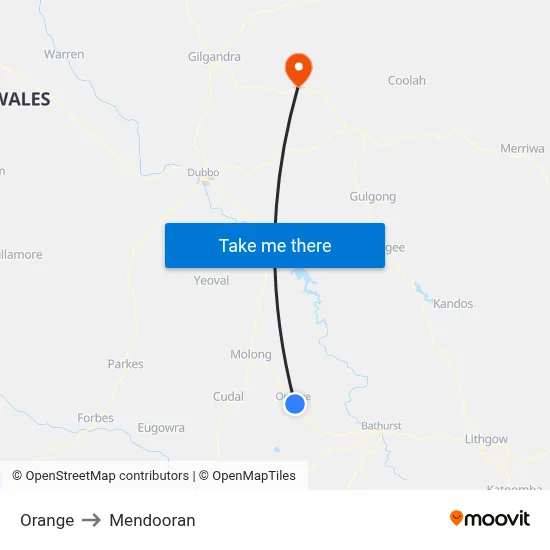 Orange to Mendooran map