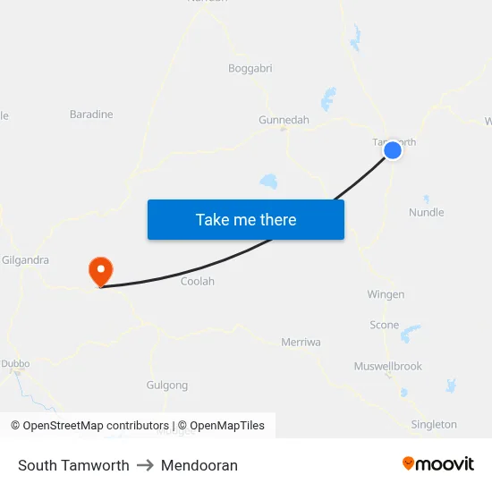 South Tamworth to Mendooran map