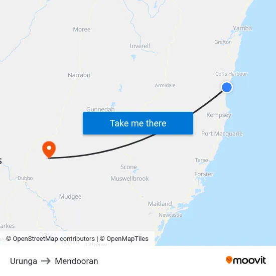 Urunga to Mendooran map