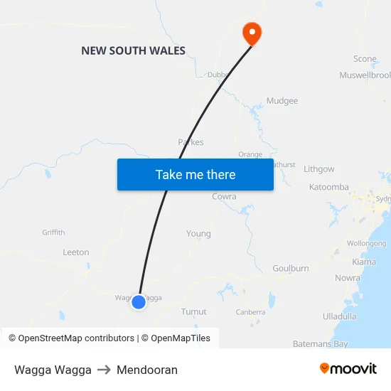 Wagga Wagga to Mendooran map