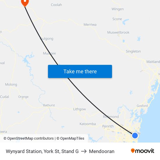 Wynyard Station, York St, Stand G to Mendooran map