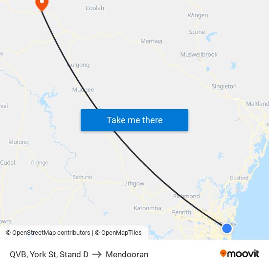 QVB, York St, Stand D to Mendooran map