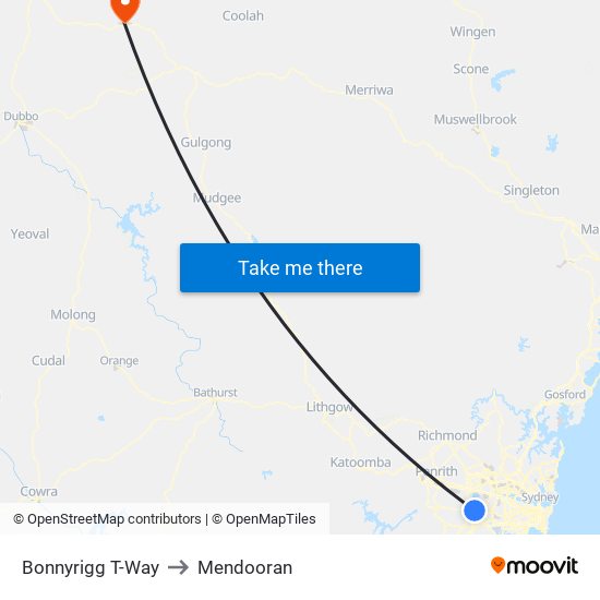 Bonnyrigg T-Way to Mendooran map