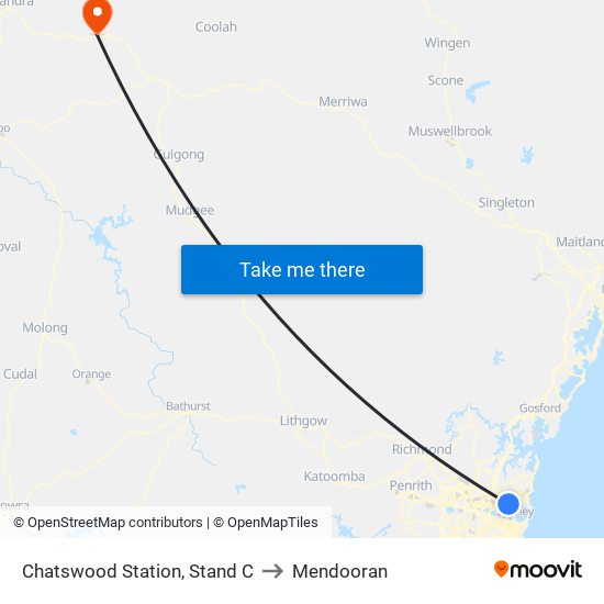 Chatswood Station, Stand C to Mendooran map