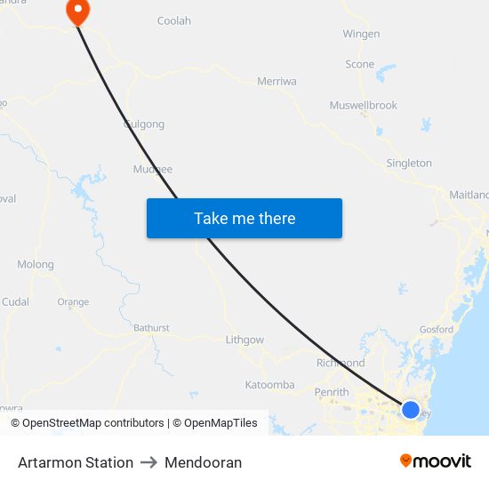 Artarmon Station to Mendooran map