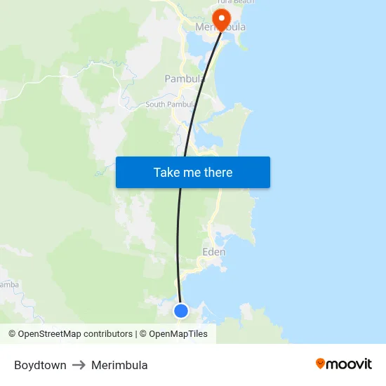 Boydtown to Merimbula map