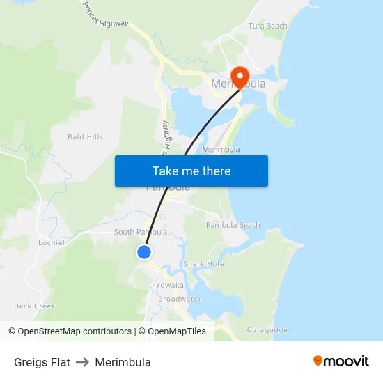 Greigs Flat to Merimbula map