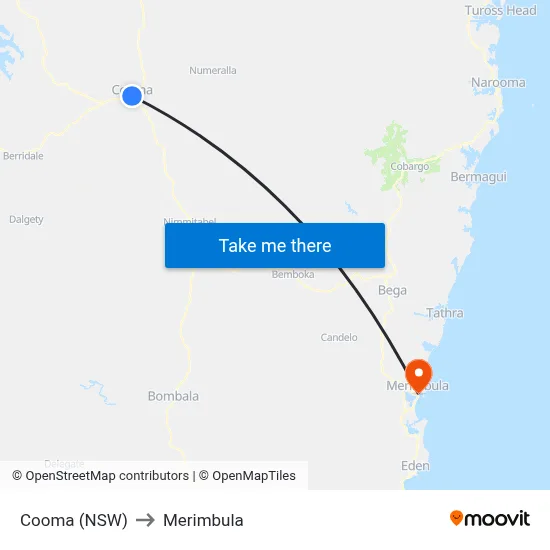 Cooma (NSW) to Merimbula map