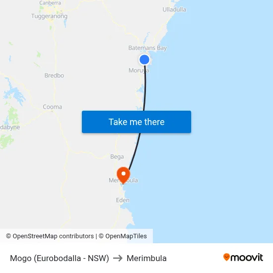 Mogo (Eurobodalla - NSW) to Merimbula map