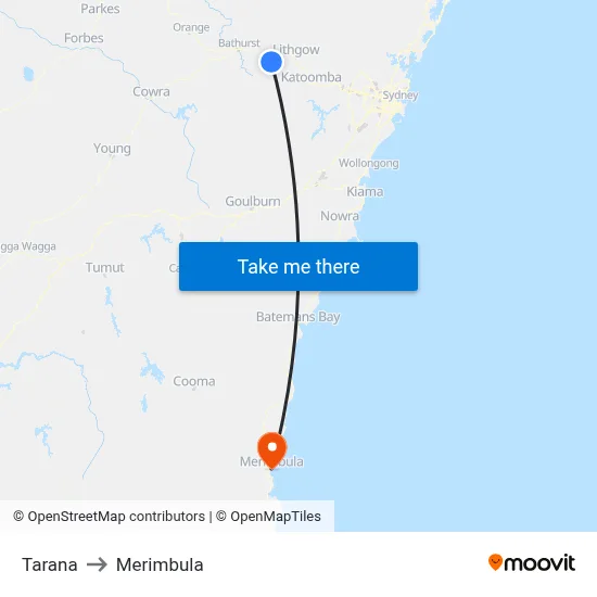 Tarana to Merimbula map