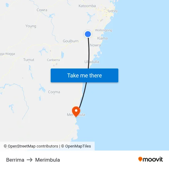 Berrima to Merimbula map