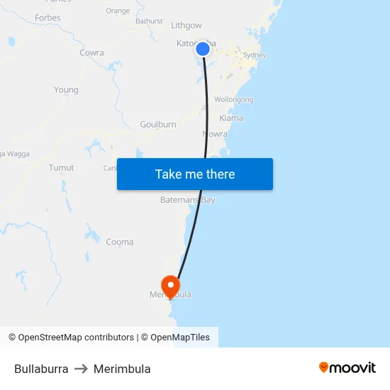 Bullaburra to Merimbula map