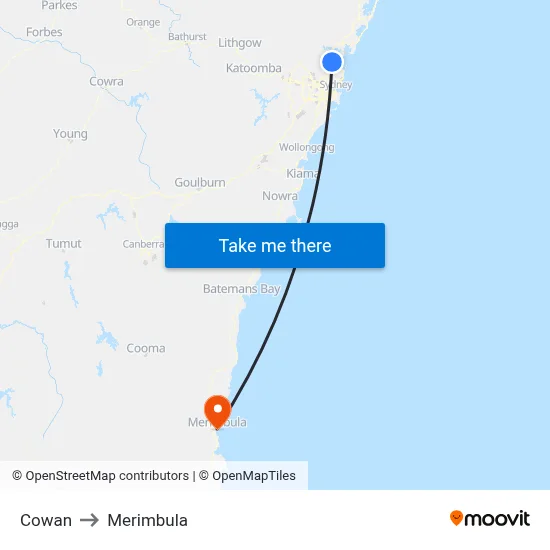 Cowan to Merimbula map
