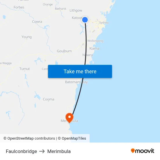 Faulconbridge to Merimbula map
