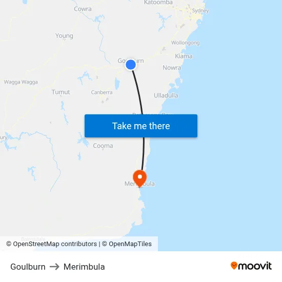 Goulburn to Merimbula map